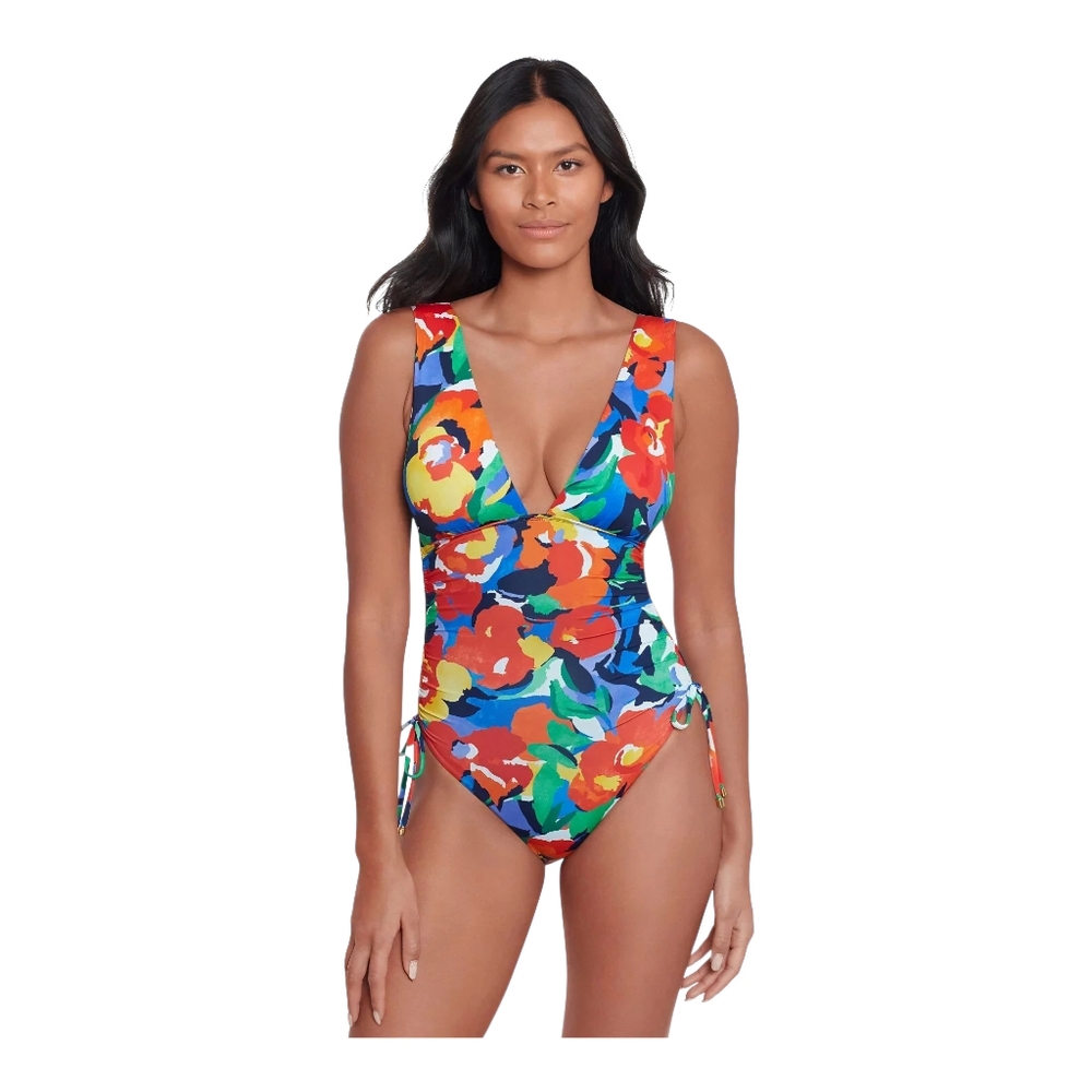 Ralph Lauren Womens Plunge One-Piece Swimsuit Size 4, 6, 10,‎ 18W Floral